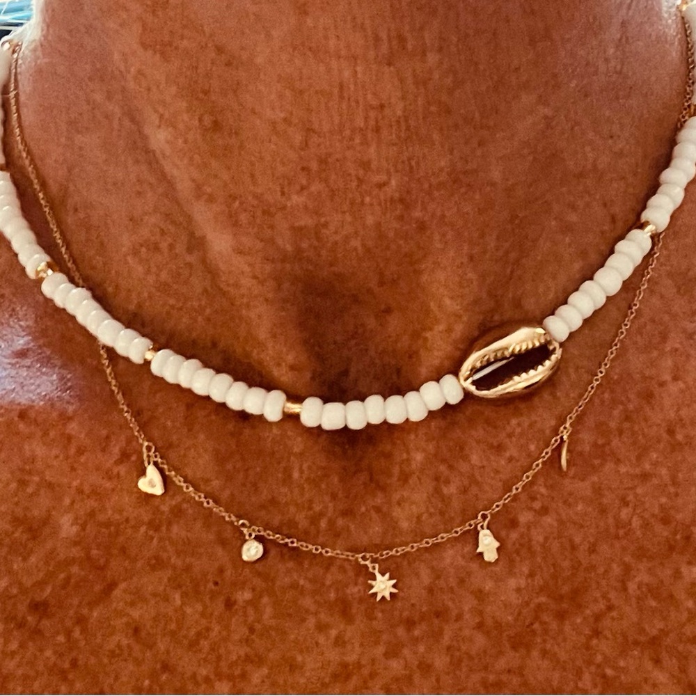 New So Cool Boho The Side Shell Glass Beaded Necklace White Gold